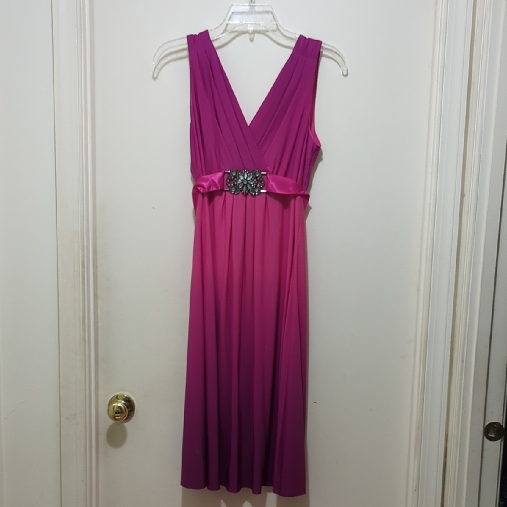 Fashion Bug Fuchsia Ombre Midi Dress with Embellished Waist